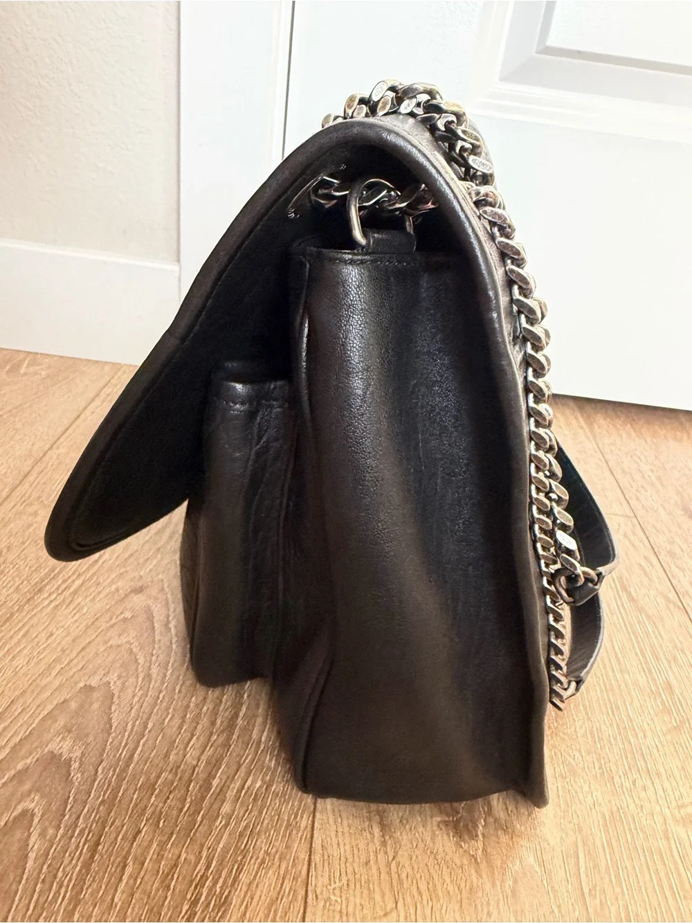 Saint Laurent Black Lamb Niki Signature Leather Shoulder Bag Silver Hardware